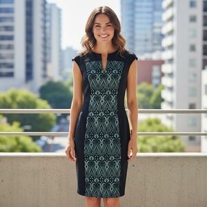 Connected Apparel Women's Black Lace Panel Sheath Dress 12‎ Career Pencil Midi